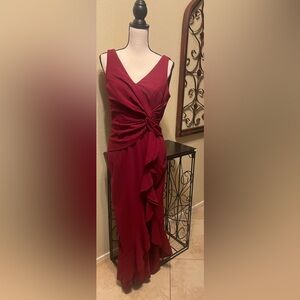 NWT Formal Long Burgundy Evening Gown, Party Elegant Vneck Sleeveless Split Warp